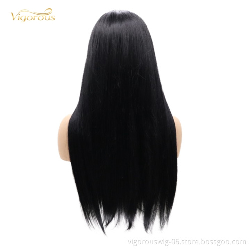 African High Quality Wholesale Pre Plucked Long Black Cheap Fiber Hair Heat Resistant Synthetic Wigs Lace Front Wigs